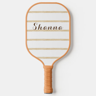 Tan and White Modern Monogram Pickleball Paddle