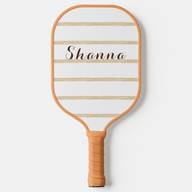 Tan and White Modern Monogram Pickleball Paddle (Front)