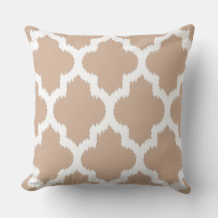 Tan And White Quatrefoil Geometric Pattern Throw Pillow