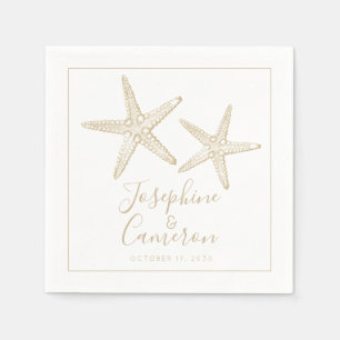 Tan and White Starfish Destination Beach Wedding Napkin