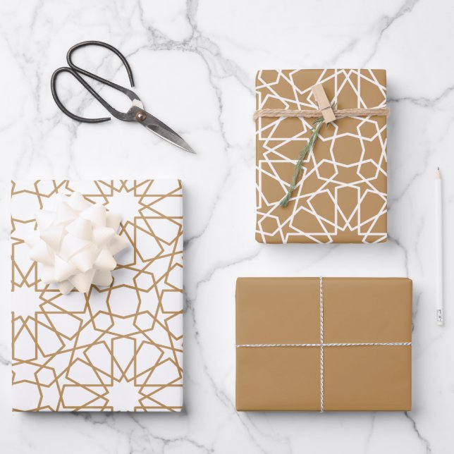 Tan Arabesque Pattern Gift Wrapping Paper (Front)