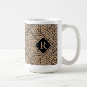 TAN ARGYLE KNIT Tall White Mug + Initial II