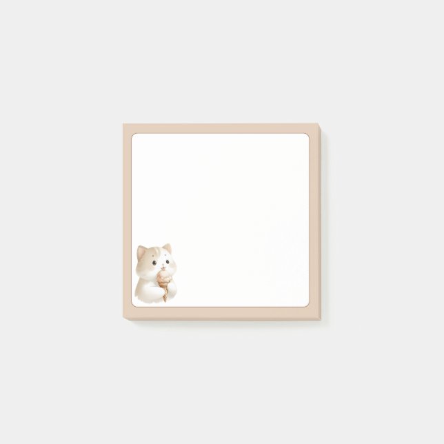 Tan Background Cute Cat with Ice Cream Cone Post-it Notes (Front)