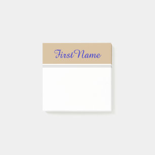 Tan Background w/ Blue Elegant Personalized Name Post-it Notes