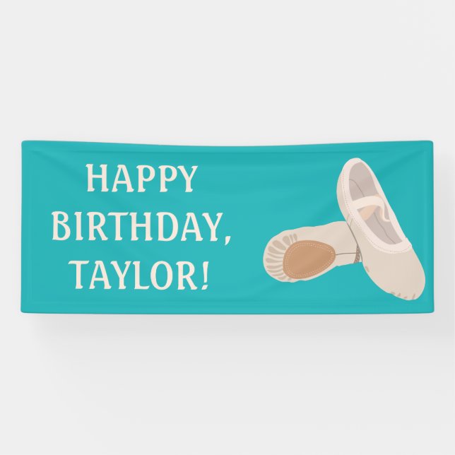 Tan Ballet Shoes on Teal Custom Message Banner (Horizontal)