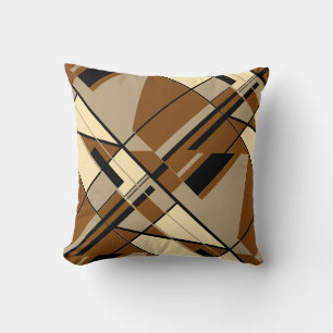 Tan Beige Black Brown Diagonal Abstract Art Design Throw Pillow