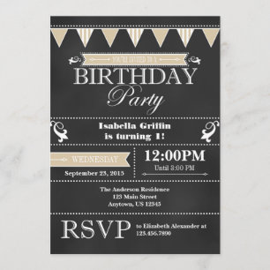 Tan Beige Black Chalkboard Invitation Anniversaire
