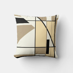 Tan, Beige, Black, White Mosaic Geometric Design Throw Pillow