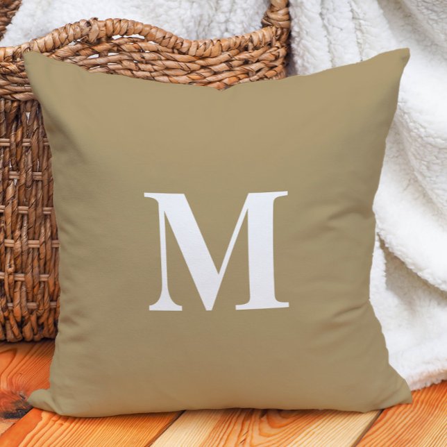 Tan Beige Bold Letter Monogram  Throw Pillow (Tan Beige Bold Letter Monogram Throw Pillow)