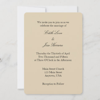 Tan Beige Brown Plain Simple Wedding Invitation