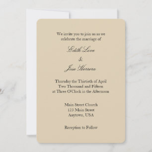 Tan Beige Brown Plat Faire-part de mariage simple