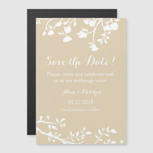Tan Beige Brown White Flower Save The Date Magnet