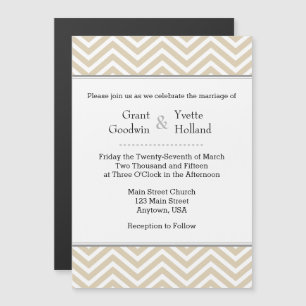 Tan Beige Chevron Magnetic Wedding Invitation