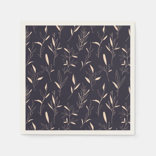 Tan beige flower foliage magenta blue paper napkin (Front)