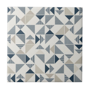 Tan Beige Navy Blue Square Triangle Elegant Tile