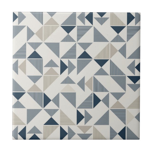 Tan Beige Navy Blue Square Triangle Elegant Tile (Front)