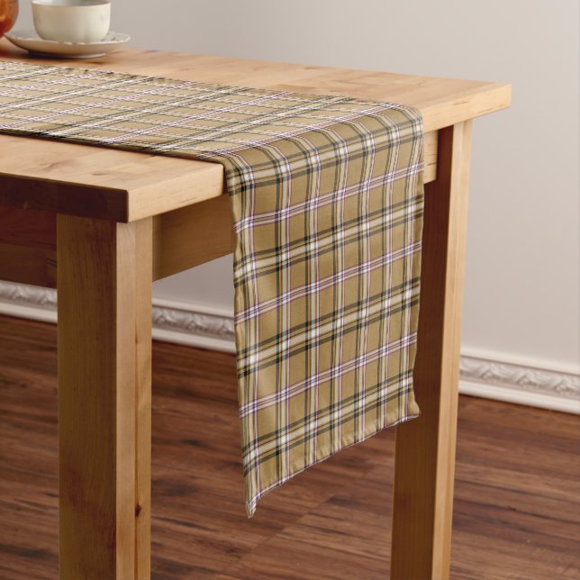 Tan Beige Plaid Retro Color Table Runner (In Situ)