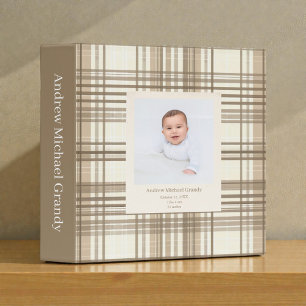 Tan Beige Plaid Watercolor Custom Baby Photos Min Binder
