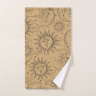 Tan Beige Vintage Céleste Soleil Lune Étoiles