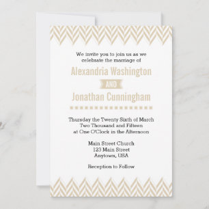 Tan Beige White Herringbone Wedding Invitation