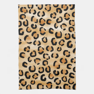 Tan, Black and Brown Leopard Print Pattern. Kitchen Towel