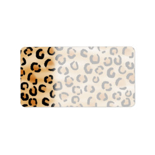 Tan, Black and Brown Leopard Print Pattern. Label