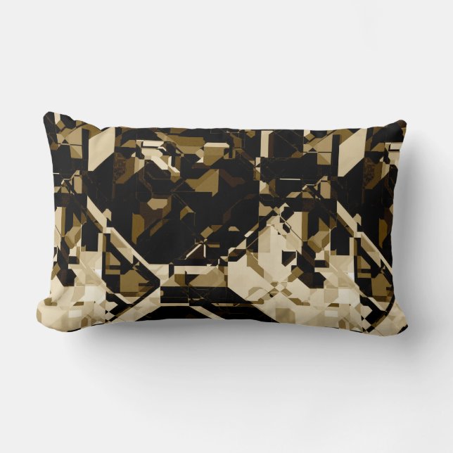 Tan Black & Beige Abstract Geometric Pattern Lumbar Pillow (Front)