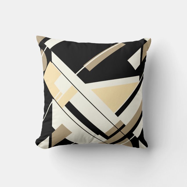 Tan Black Cream Beige Diagonal Abstract MCM Look  Throw Pillow (Front)