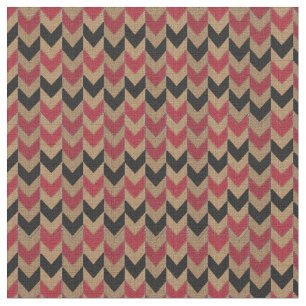 Tan, Black, Dark Red Burlap Texture Arrow Fabric