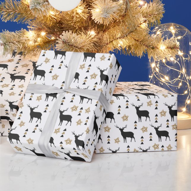 Tan & Black Deer Pattern, Christmas  Wrapping Paper (Holidays)