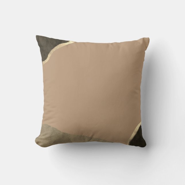 Tan Black & Gold Minimalist Abstract Throw Pillow (Front)