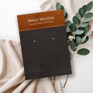TAN BLACK LEATHER TEXTURE STUD EARRING DISPLAY BUSINESS CARD