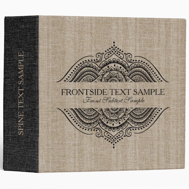 Tan & Black Linen Texture Print Floral Frame Binder (Front/Spine)