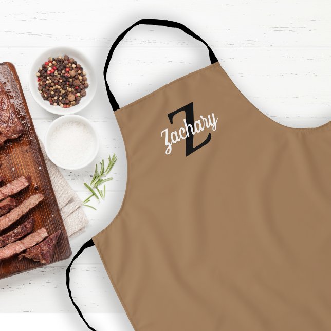 Tan Black Monogram Personalized Apron (Creator Uploaded)
