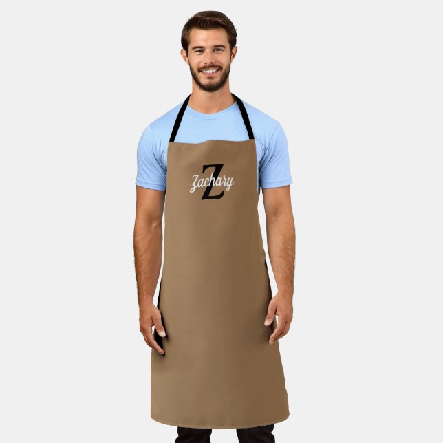 Tan Black Monogram Personalized Apron (Worn)