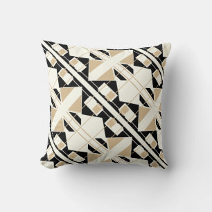 Tan Black Off-White Diagonal Tile Abstract Design Throw Pillow