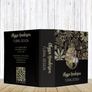 Tan & Black QR Code Floral Business Portfolio Binder