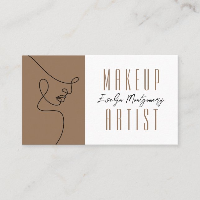 Tan Black QR Code Script Makeup Business Card (Front)