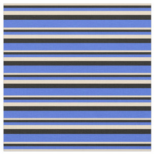 Tan, Black & Royal Blue Striped/Lined Pattern Fabric