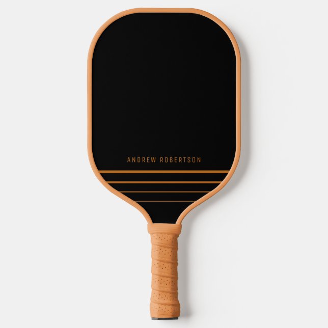 Tan & Black Simple Minimal Personalized Name  Pickleball Paddle (Front)