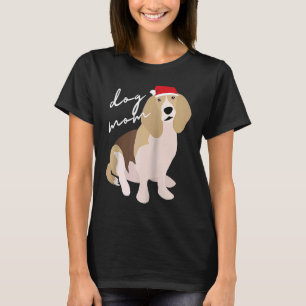 Tan Black & White Basset Hound Dog Mom Christmas R T-Shirt