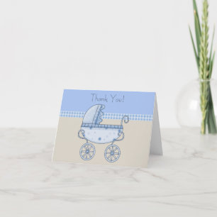 Tan Blue Carriage Baby Boy Thank You Cards