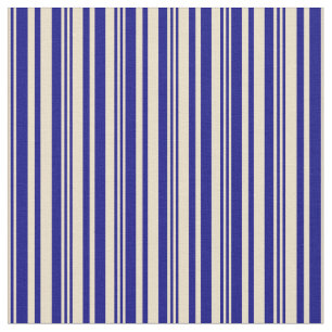 Tan & Blue Coloured Stripes/Lines Pattern Fabric