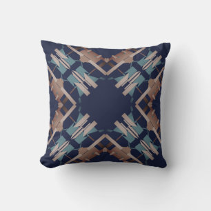 Tan Blue Pink Navy Southwest Look Crisscross Motif Throw Pillow