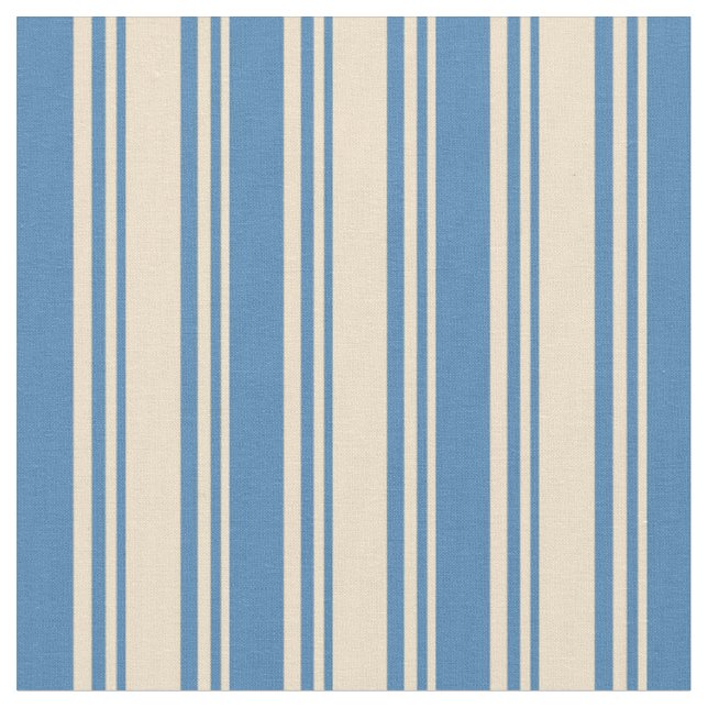 Tan & Blue Striped/Lined Pattern Fabric (Close Up)