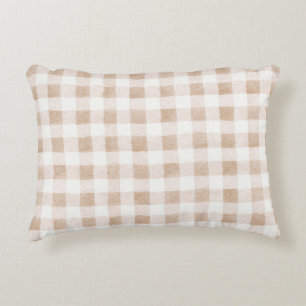 Tan Blush Cream Plaid Stripes Accent Pillow