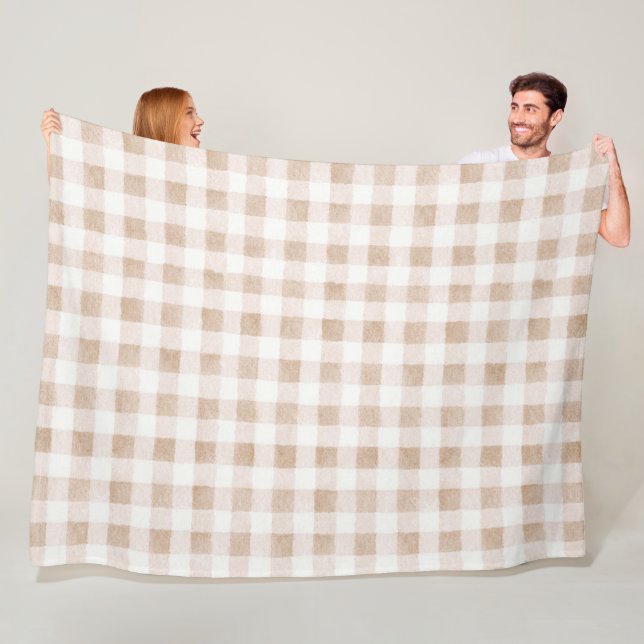 Tan Blush Cream Plaid Stripes   Fleece Blanket (In Situ)