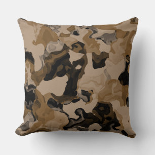 Tan, Brown and Black Abstract Throw Pillow