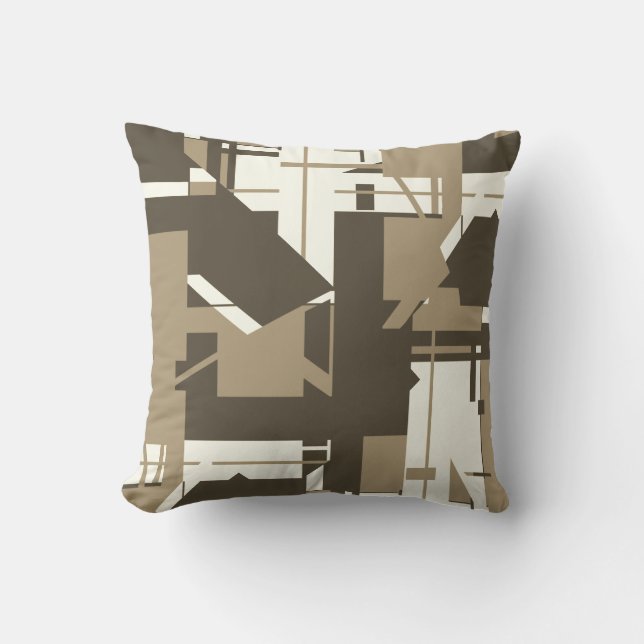 Tan Brown Beige Abstract MCM-inspired Design Throw Pillow (Front)