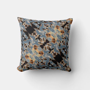 Tan Brown Beige Black Blue Mediterranean Diagonal Throw Pillow